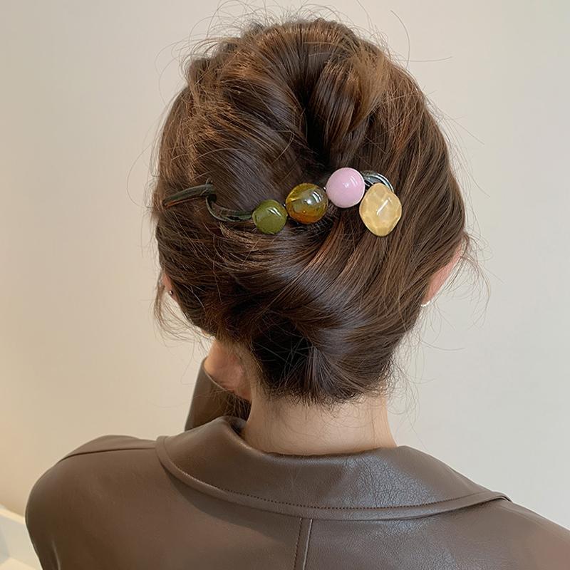 Flower Beaded Straight Hair Clip Women Twist Hair Clip Shark Clip Back Of Head Hair Accessories