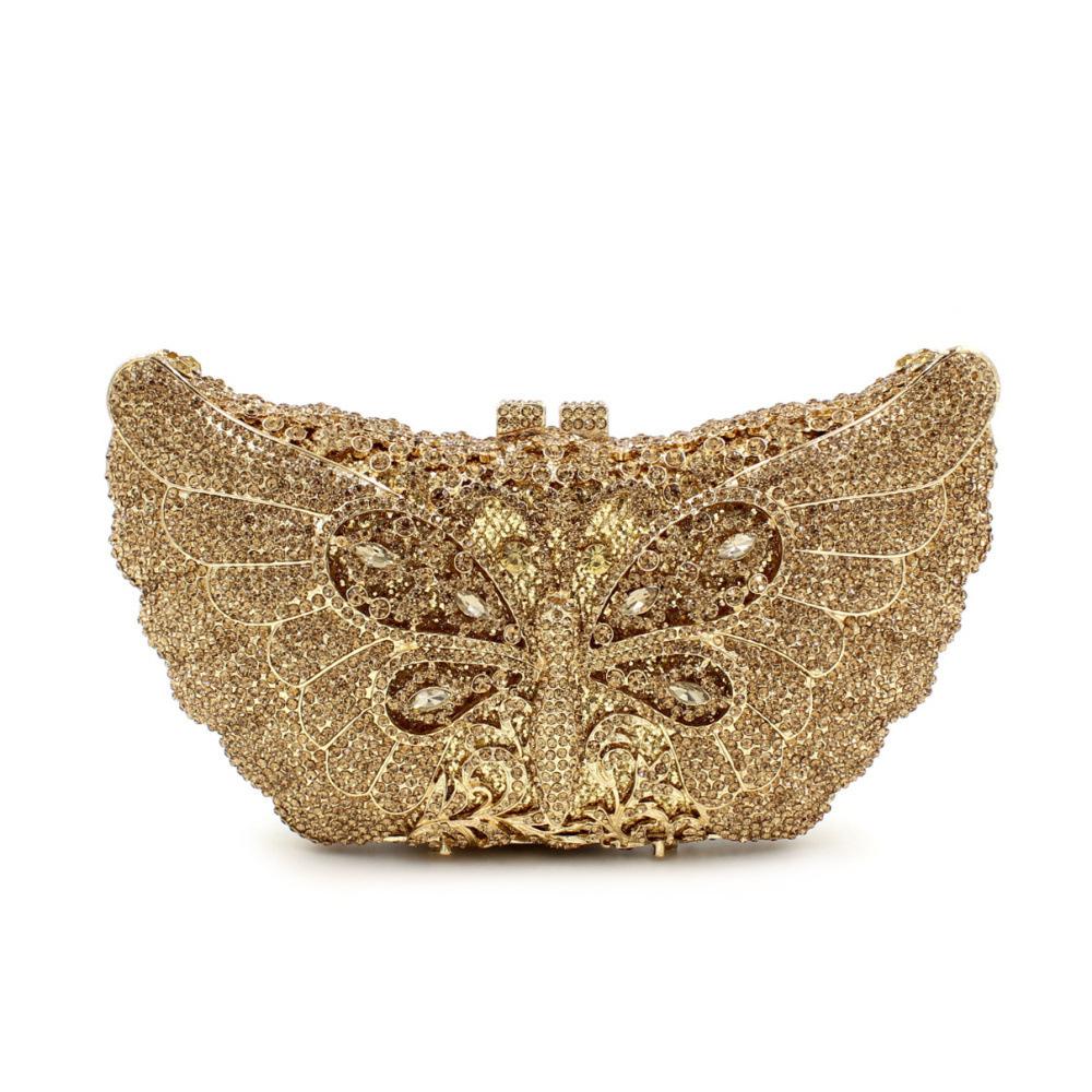 

Metal crystal dinner bag, foreign trade diamond-encrusted clutch bag, butterfly diamond bag. золотой