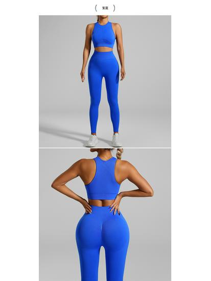 European & American Seamless Ribbed Yoga Suit: High-Intensity Running Fitness Vest & Bra Set