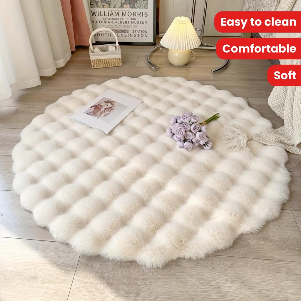 1pc, Round Bubble Fleece Fabric Simple Solid Color Fluffy Soft Comfortable Easy To Clean Furry Warm Cute Indoor Decorative Carpet