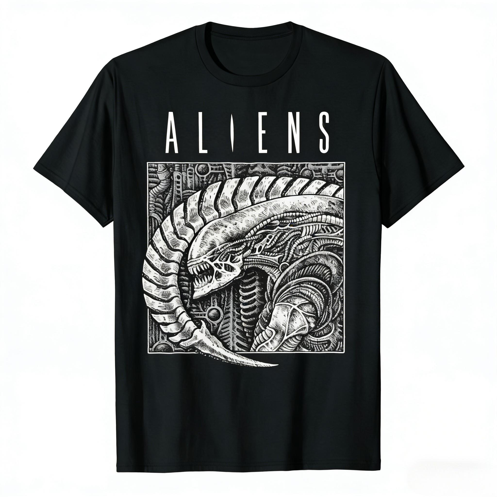 Aliens TShirt Unisexs Vintage s SciFi Print Classic Xenomorph Movie Fan HR Giger Xenomorph Graphic Short Sleeve Top S