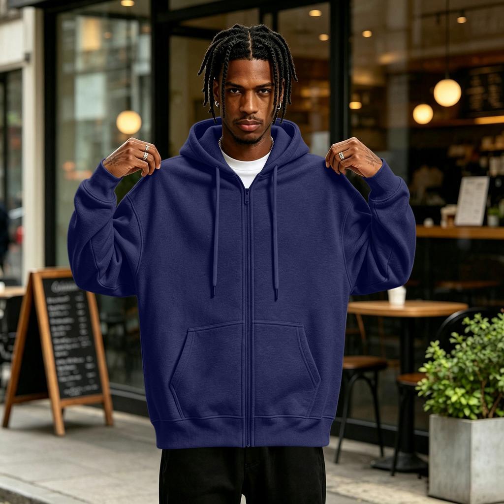Men's Lined Zip Up Hoodie, Loose Fit Casual Pullover Sweatshirt with Hood