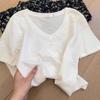 Bamboo Cotton V-neck White Short-sleeved T-shirt Women's Summer New Korean Version Versatile Basic Loose Casual Top