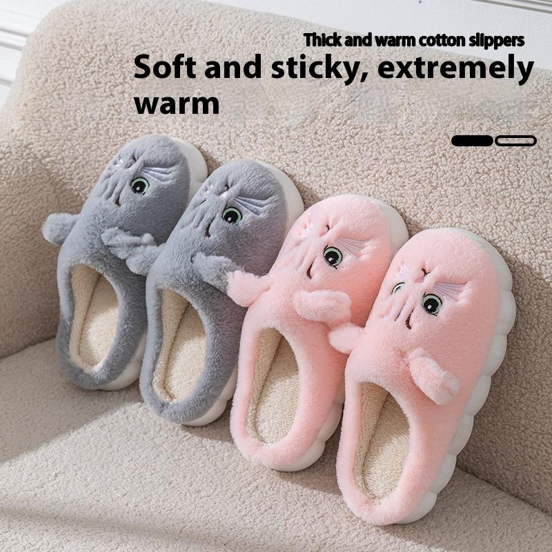 European and American Non-slip Soft Sole Cute Cartoon Cat Shape Non-slip Indoor Winter Cotton Slippers