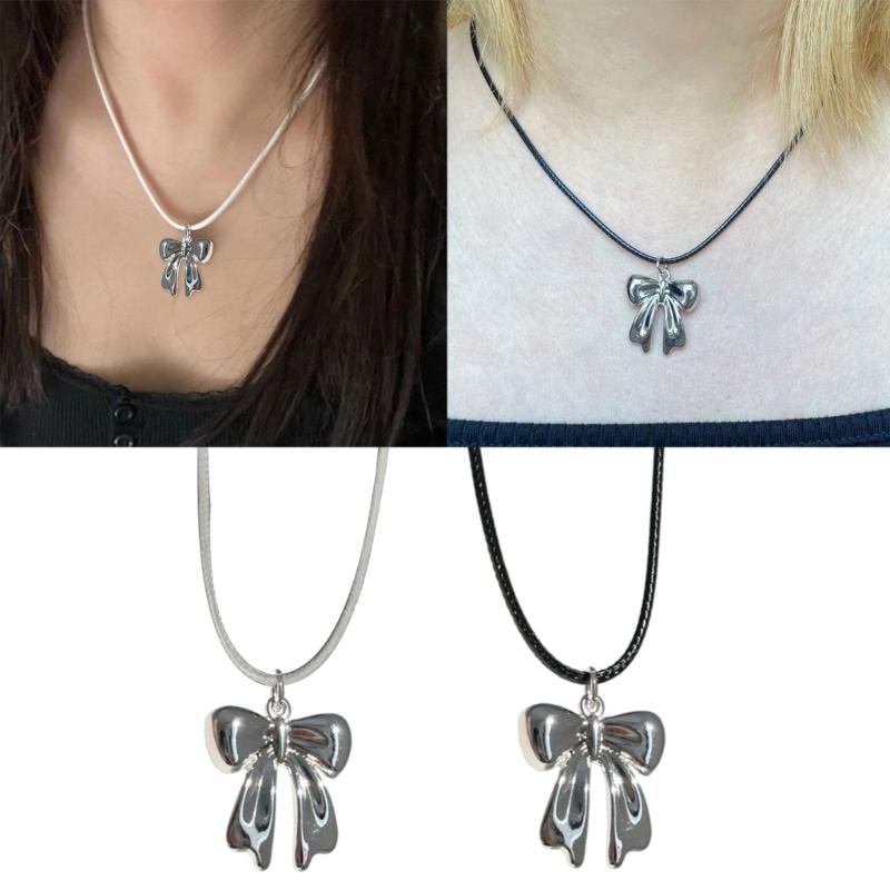 Adjustable Ribbon Necklace with Delicate Bowknot Pendant Fashionable and Durable Y2K Accessory for Daily Wear Parties