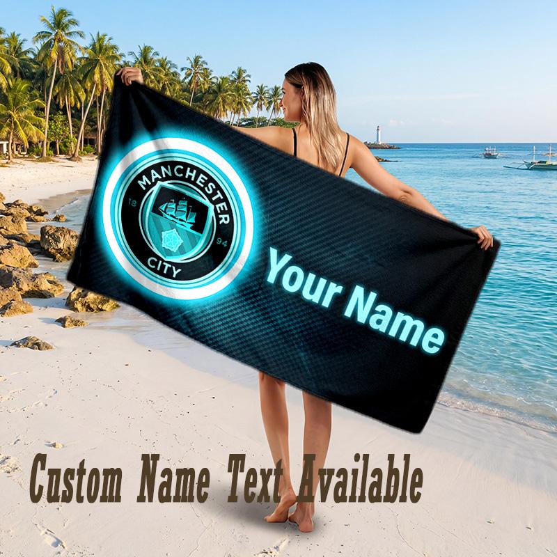Manchester City Design Beach Towel Custom Text Large Towel for Beach Vacation