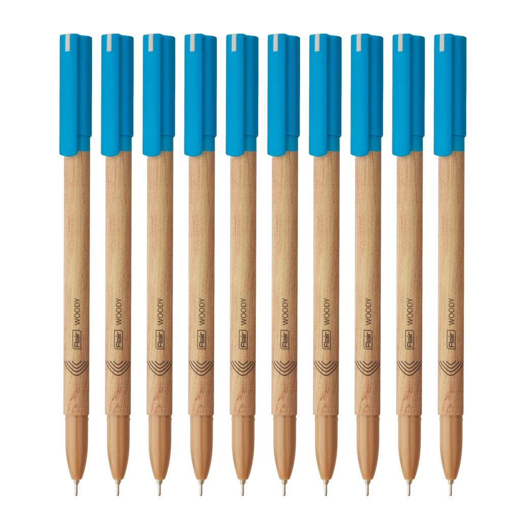 Flair Woody 0.7mm Ball Pen Pack of 1 X 10 | Smooth Blue Ink Writing for School, Office & Journaling