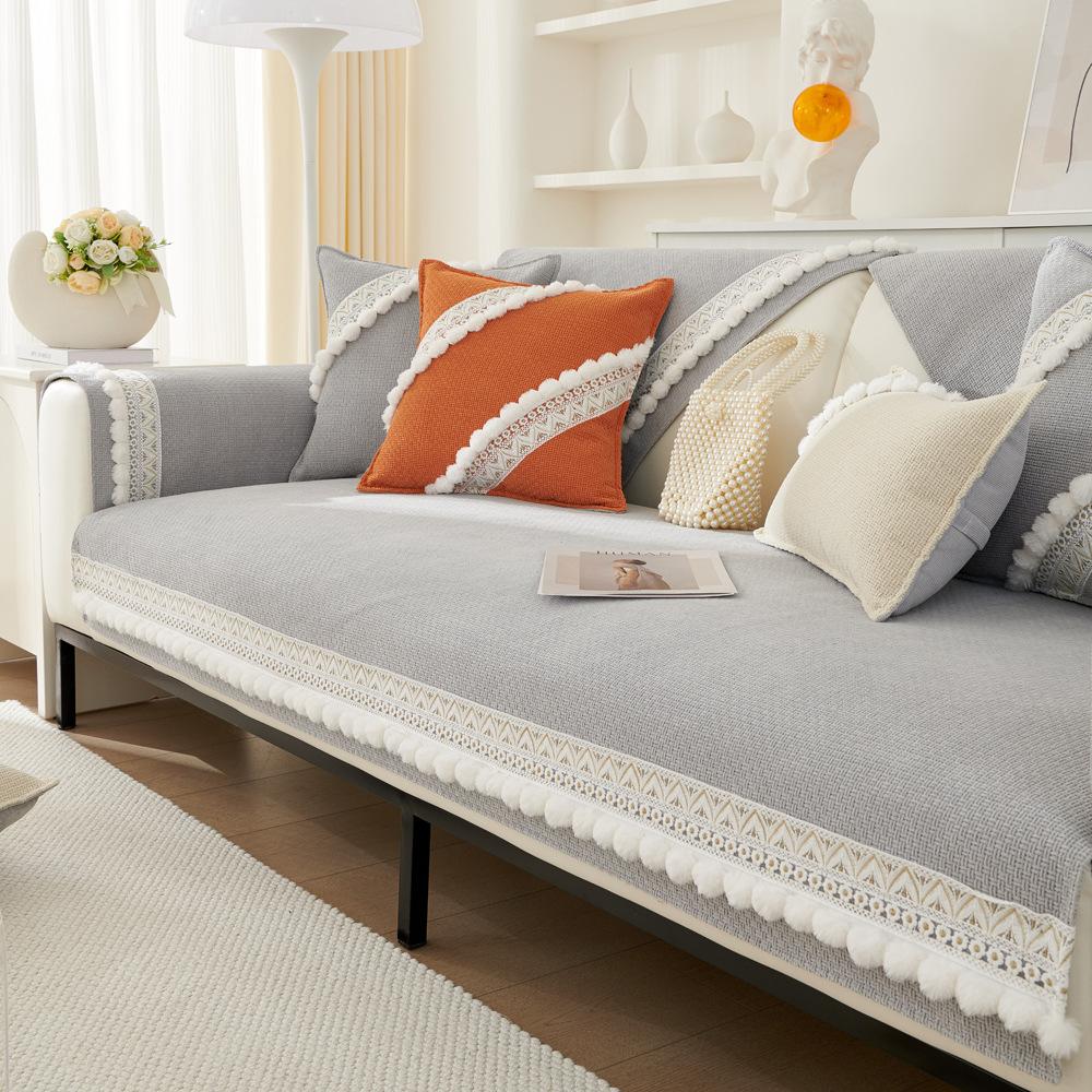 Fresh Cotton and Linen Sofa Cushion Four Seasons Universal Cushion Blanket Non-Slip Sofa Cover Cover Cloth