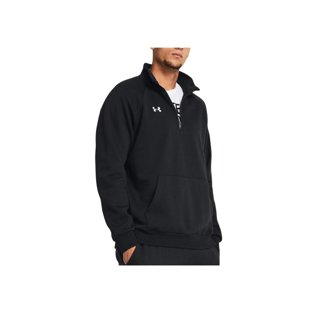 Under Armour UA Rival Mock Neck Logo Print Loose Fit Raglan Long Sleeve Sweatshirt Men Sweatshirt Black 1386016-001