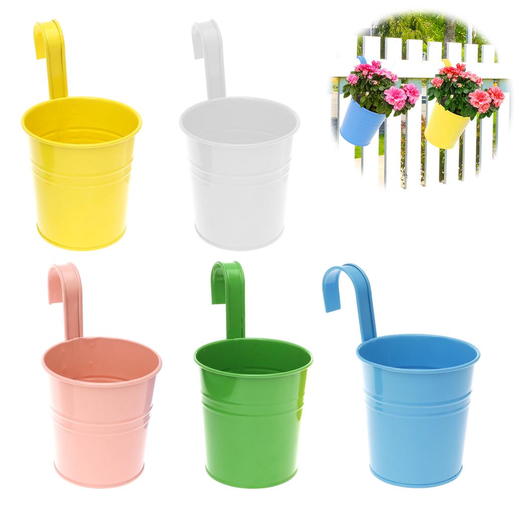 5Pcs Metal Hanging Flower Pots Hook Bucket Garden Planter Pots With Drainage Hole Balcony Garden Office Planter Home Decor