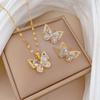 Exquisite Zircon Butterfly Earrings Necklace Jewelry Set Women's Stainless Steel Butterfly Flower Clavicle Necklace Jewelry