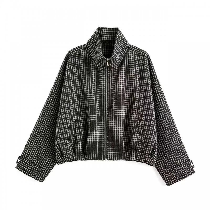 Womens 2026 Fall Casual Plaid Flight Jacket Street Style Outerwear