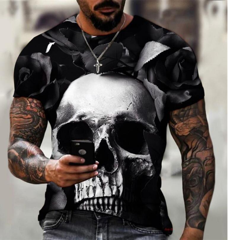 Skeleton 3D Print T-shirt Round Neck Short Sleeved T-shirt Top High Street Unisex Style