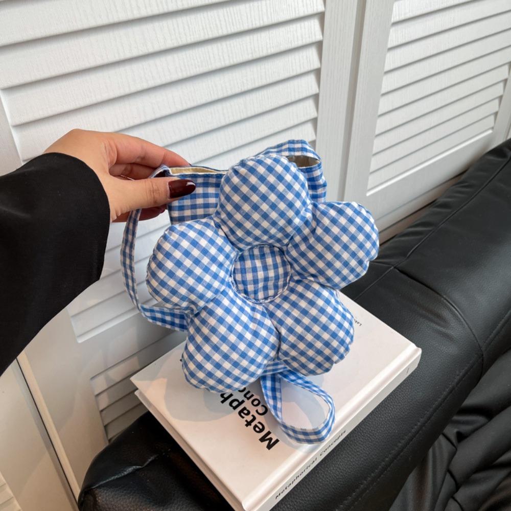 Cloth Plaid Flower Crossbody Bag Cute Ins Messenger Bag Casual Large Capacity Shoulder Bag Outdoor