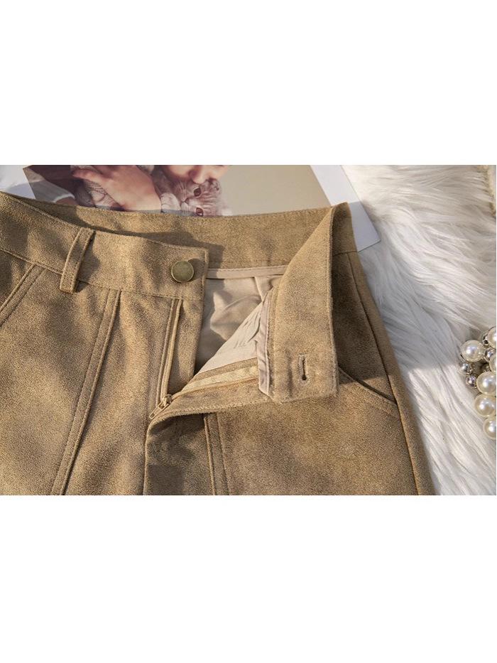 Women's 2025 Retro Suede Wide-Leg Shorts - Casual Winter Bootcut with Large Pockets