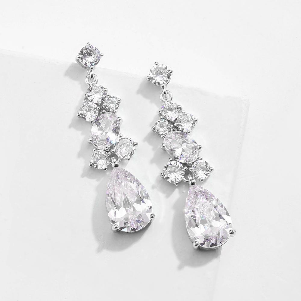 

Роскошные серьги-подвески цвета серебра в виде капли воды для женщин, элегантные серьги с листьями и кубическим цирконием AAA, свадебные циркониевые серьги для невесты