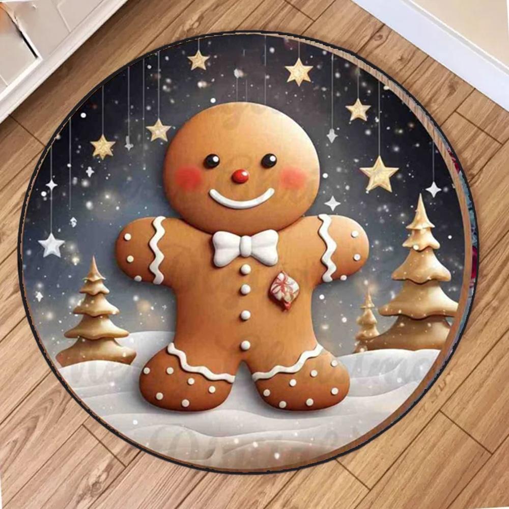 The Gingerbread Man Round Area Rug Merry Christmas Bedroom Kitchen Mat Indoor Floor Accent Bathroom Living Room Home Carpets