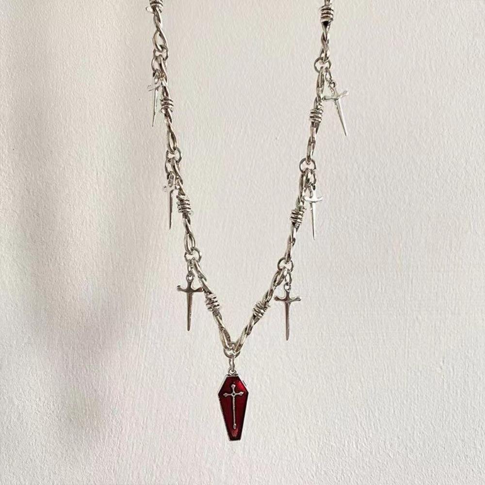 

Hip Hop Punk Coffin Cross Sword Thorn Necklace, Retro Fashion Accessory, Ideal Holiday Gift for Christmas Halloween New Year