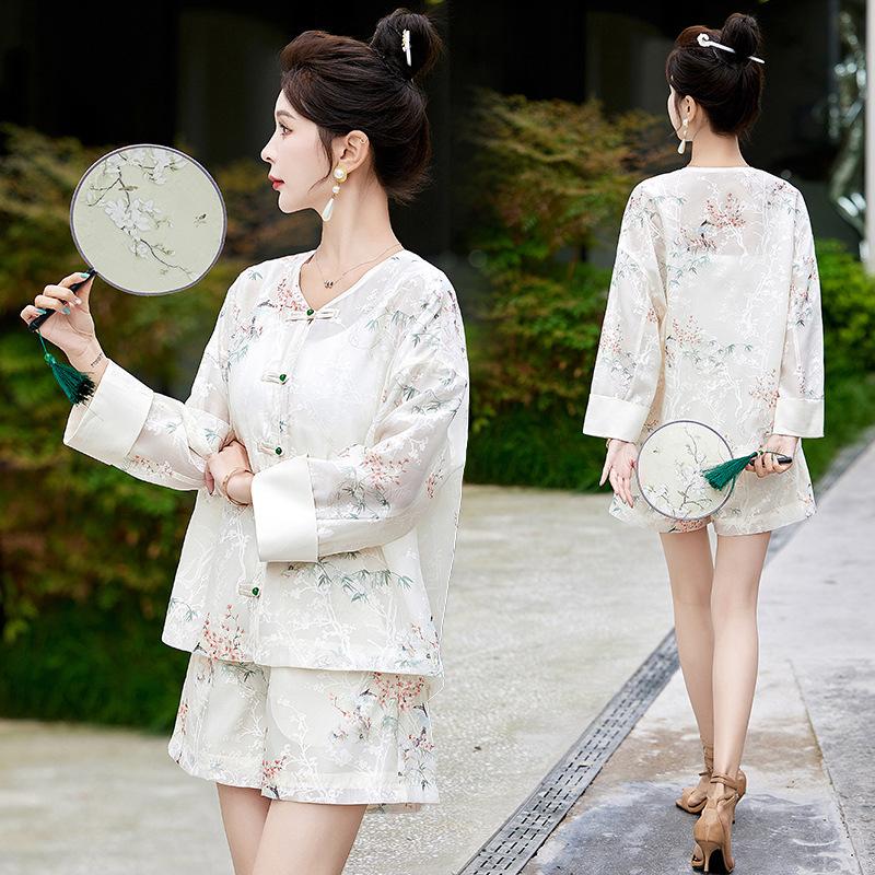 Women's Summer Style Chinese National Sunshine Shorts Two-Piece Set Slimming Anti-Uv Set