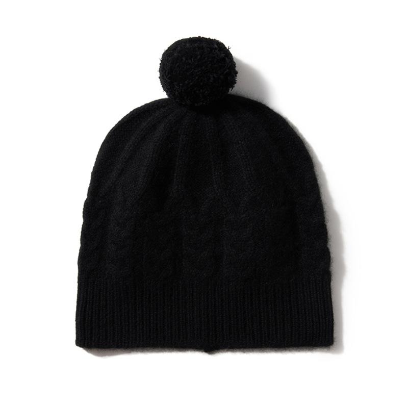 Cashmere Autumn and Winter New Women's Solid Color Twist Outdoor Warm Fur Ball Ear Protection Knitted Casual Hat