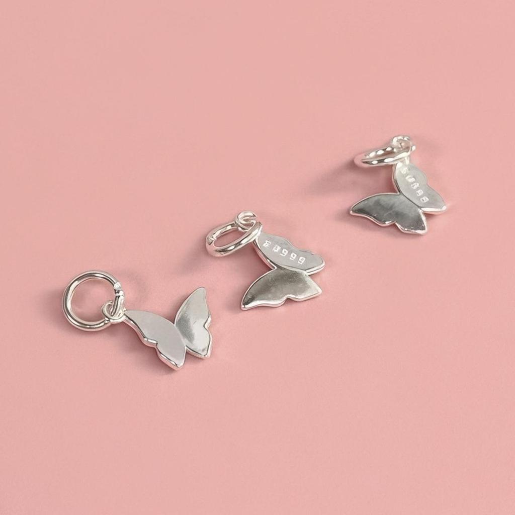 S999 Sterling Silver Butterfly Charm: Handmade Chinese Style Pendant for DIY Crystal Bracelets, Necklaces, and Rope Weaving