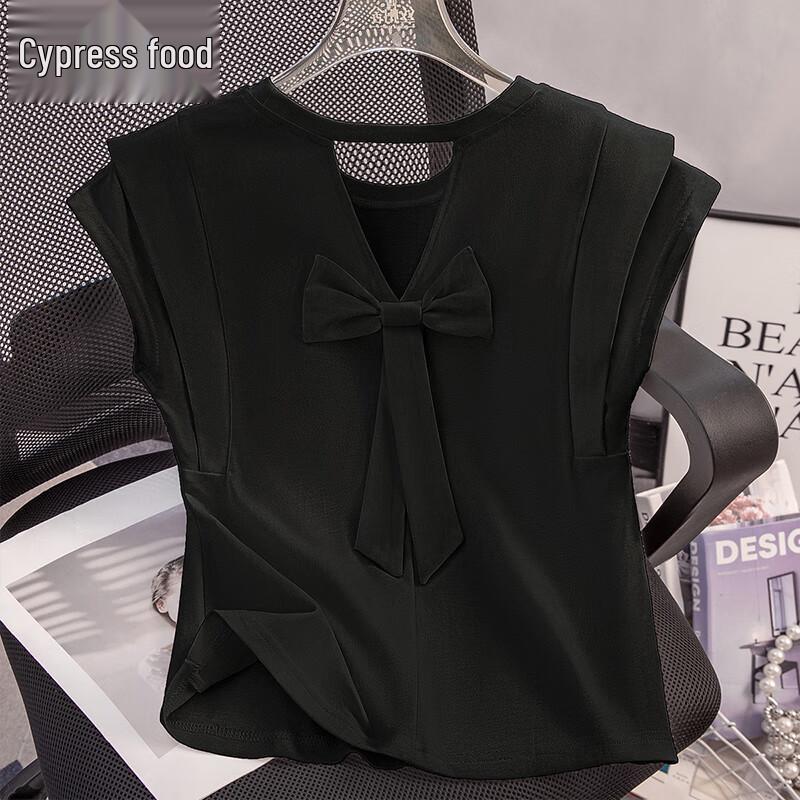 Sibaishe Women s Bowknot Hollow Out Round Neck T-shirt S