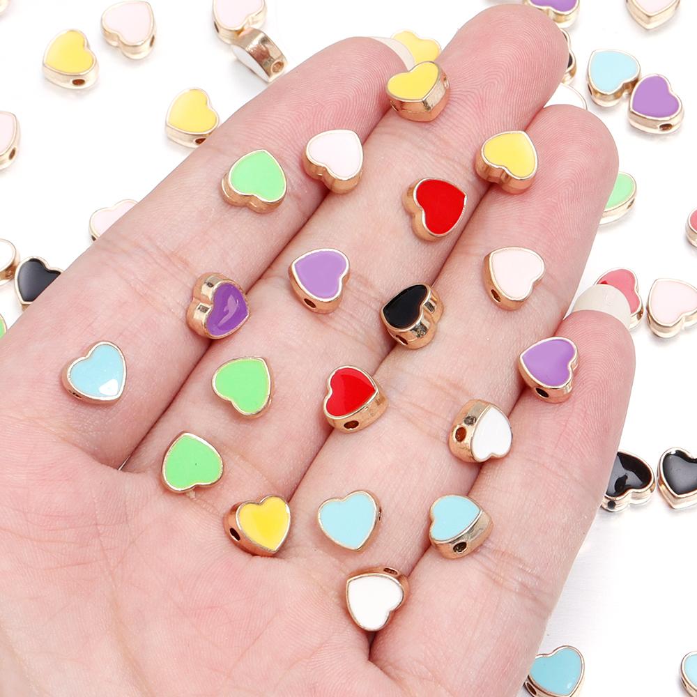 10pcs/lot 8mm Alloy Double Sided Love Heart Beads Multicolor Enamel Loose Spacer Beads For DIY Jewelry Making Necklace Bracelets