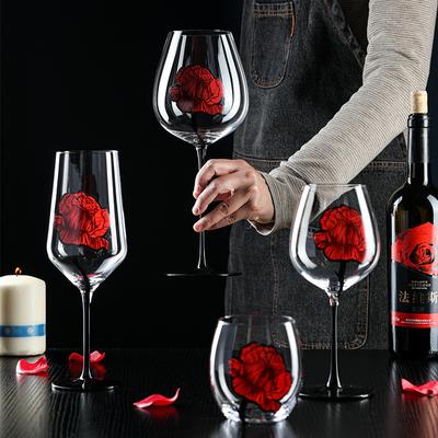 Handbemalte rote Rose bedruckte Glastasse, kreative Weingläser, Kelch, Trinkgeschirr, Champagnerflöte, Wasser, Kaffeetasse, Cocktailglas