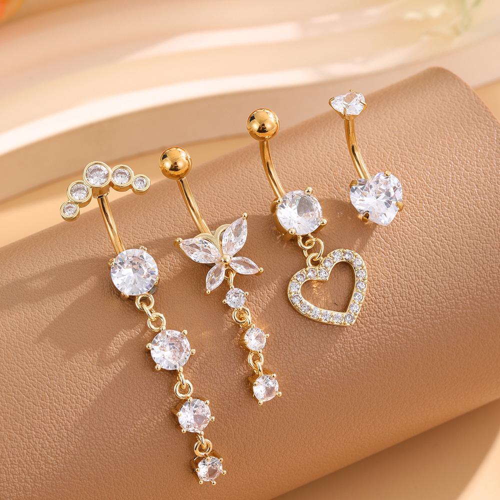 3-5pcs/Lot Belly Button Ring Sets Heart Butterfly Flower Dangled Belly Piercing Nombril 14G Curved Navel Rings Jewelry for Women