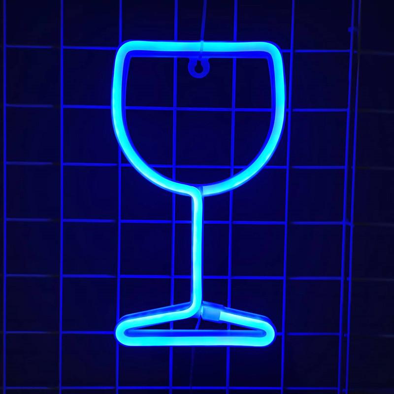 

LED Neon Wine Glass Wall Light String - Perfect for Holiday Decor and Bedroom Ambiance Dual-Powered (Battery/USB) синій