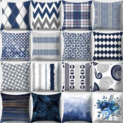 Blue Pattern Decorative Cushion Cover Stripe Geometric Pillow Case For Car Sofa Decor Pillowcase Home Throw Pillow Cover 45X45CM