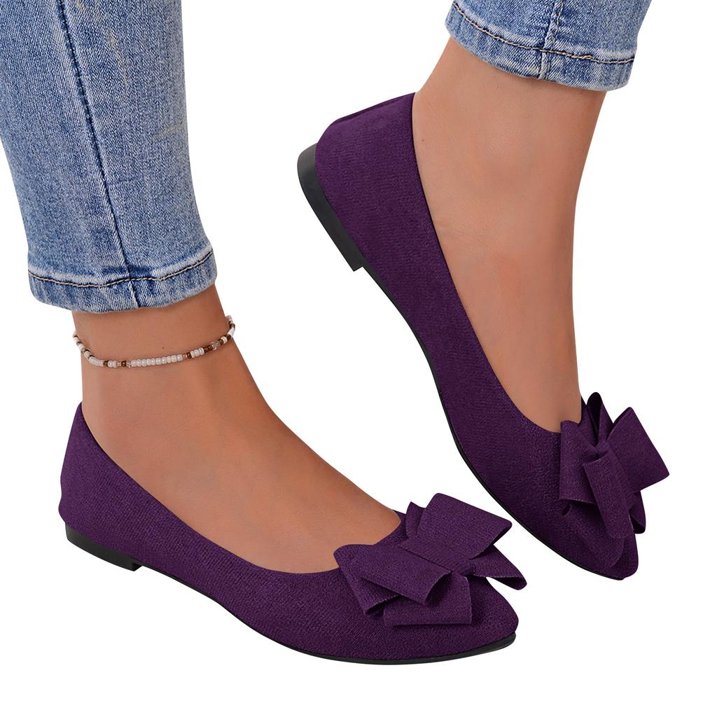 Women Bow Detail Pointed Toe Ballet Flats Slip On Low Heel Comfortable Casual Shoes for Daily Wear