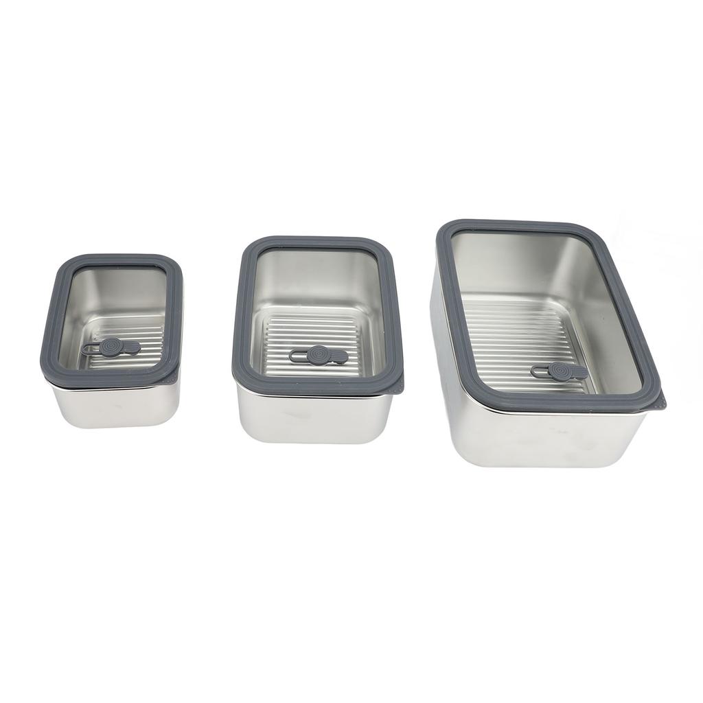 3PCS Food Storage Container Set 304 Stainless Steel Food Prep Container Lunch Box with Airtight Glas