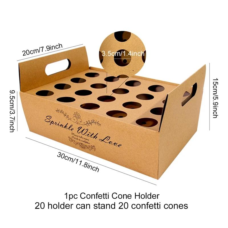 Kraft Paper Wedding Confetti Cone Holder Support Wedding Party Decor Supplies Confetti Cones Stand Box Tray Wedding Paper Cone