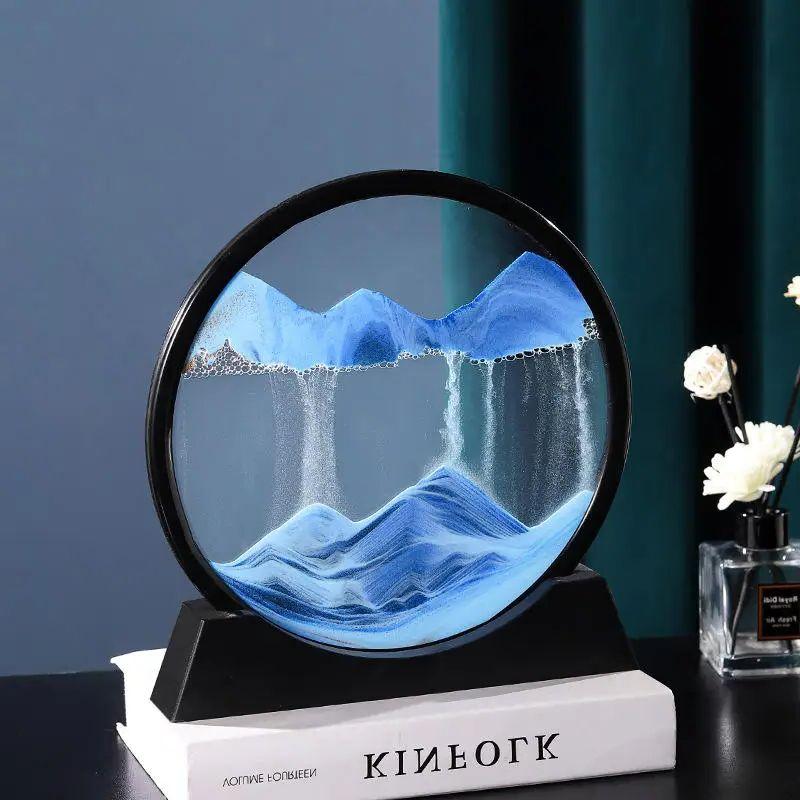 

Новейшая 3D движущаяся песчаная живопись песочные часы глубоководный песчаный пейзаж зыбучие пески круглые стеклянные песочные часы орнамент офис домашний декор подарок
