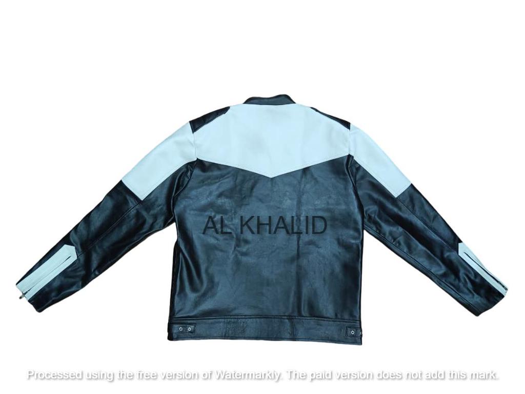 Lambskin Real Men's Jacket Black & White Genuine Leather Handmade Lambskin Soft Stylish