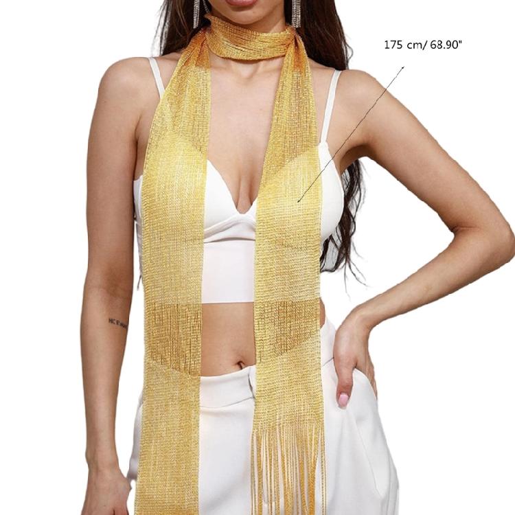 Woman Banquets Scarf with Tassels Shinning Collar for Female Dancing Photography