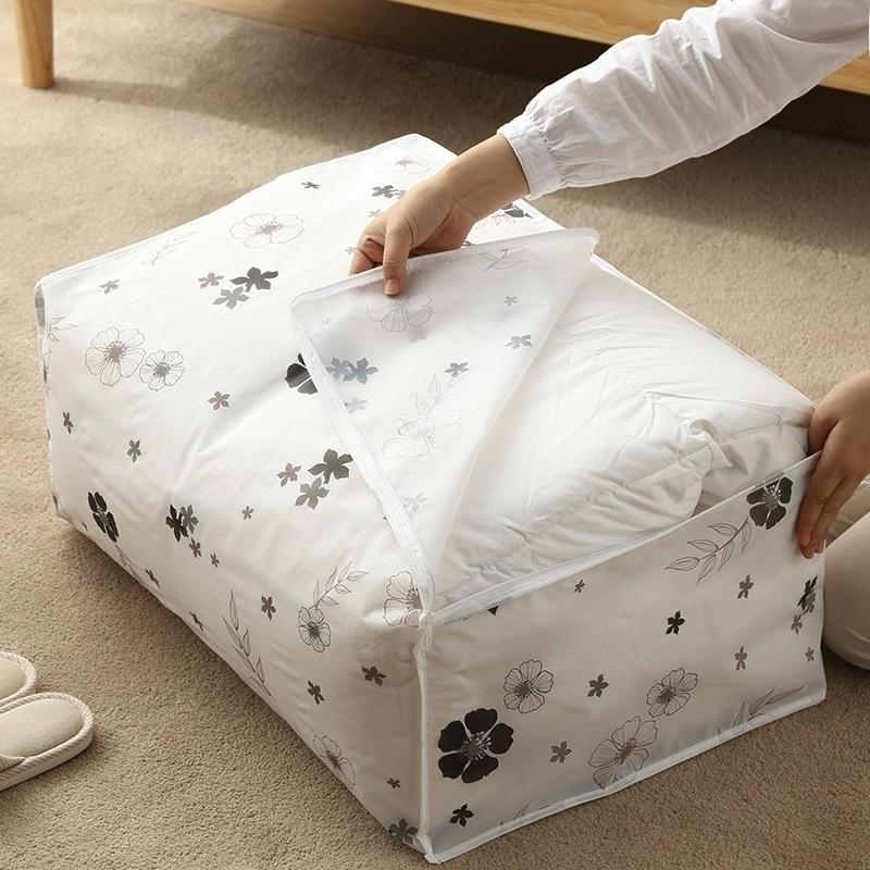 Foldable Quilt Storage Bag Feather Print Home Clothes Quilt Pillow Blanket Storage Bags Travel Luggage Organizer Bag Accessories
