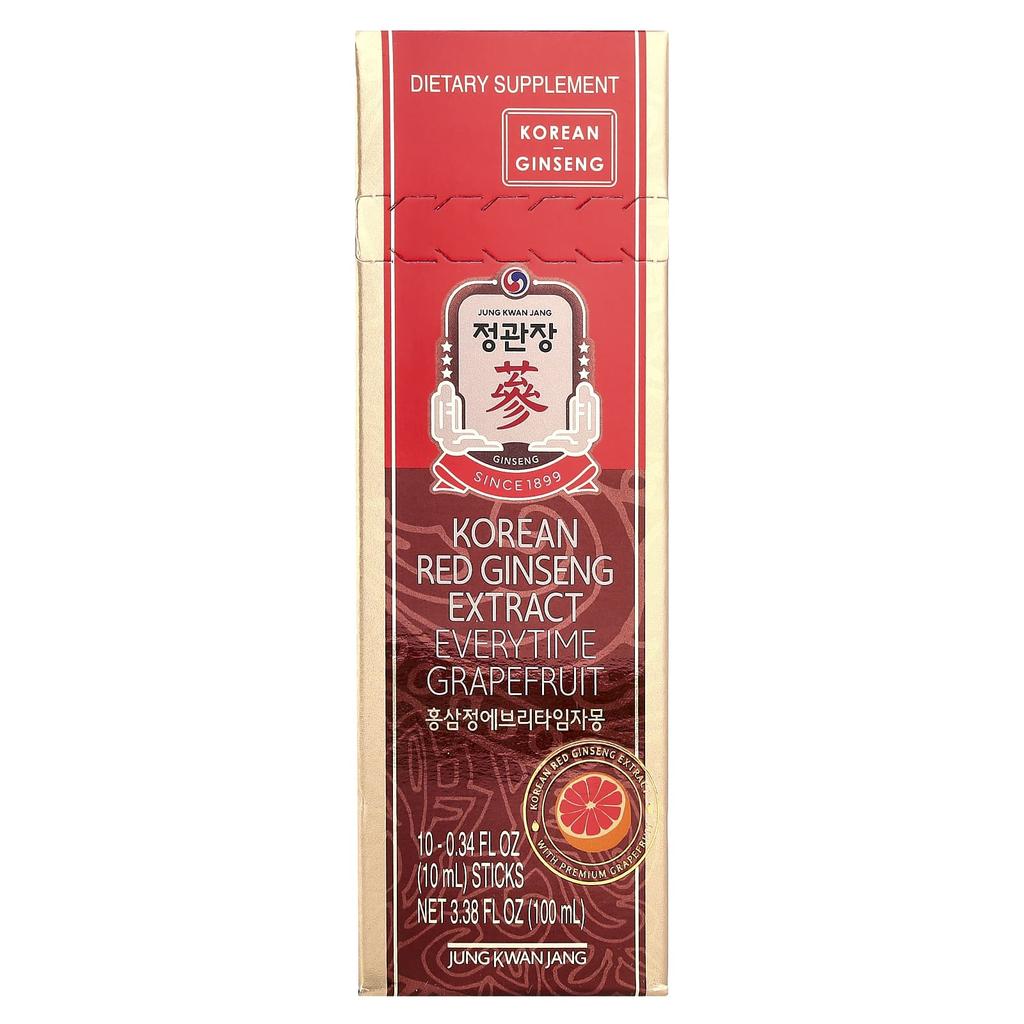 Korean Red Ginseng Extract, Everytime, Grapefruit, 10 Count, 10 mL (0.34 Fl Oz) Each