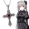 Cross Necklace Gothic Punk Red Gem Choker Necklace
