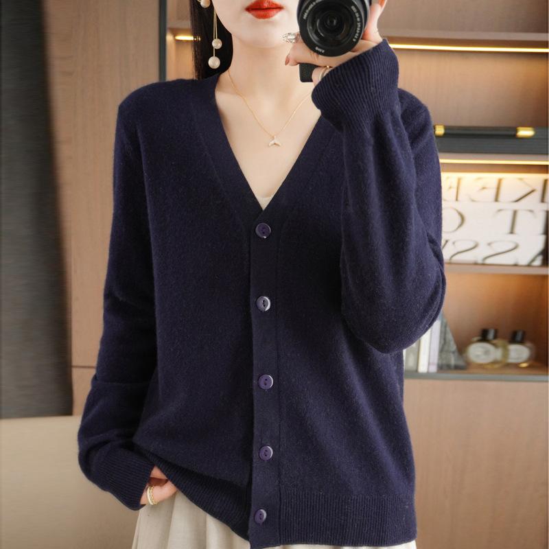 Autumn V-neck Sweater Cardigan Loose Bottoming Sweater Knitted Cardigan Female Solid Color Short Paragraph Outwear