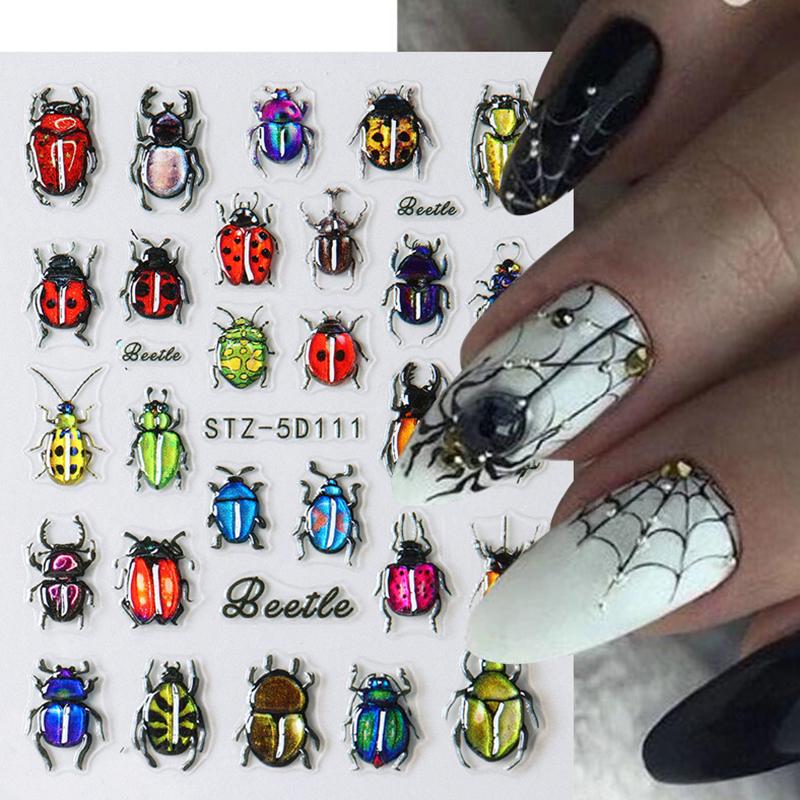 1 list Y2K ryté letní manikúrní nálepky hmyz nálepka na nehty beruška květina 5D samolepicí ozdoby na nehty