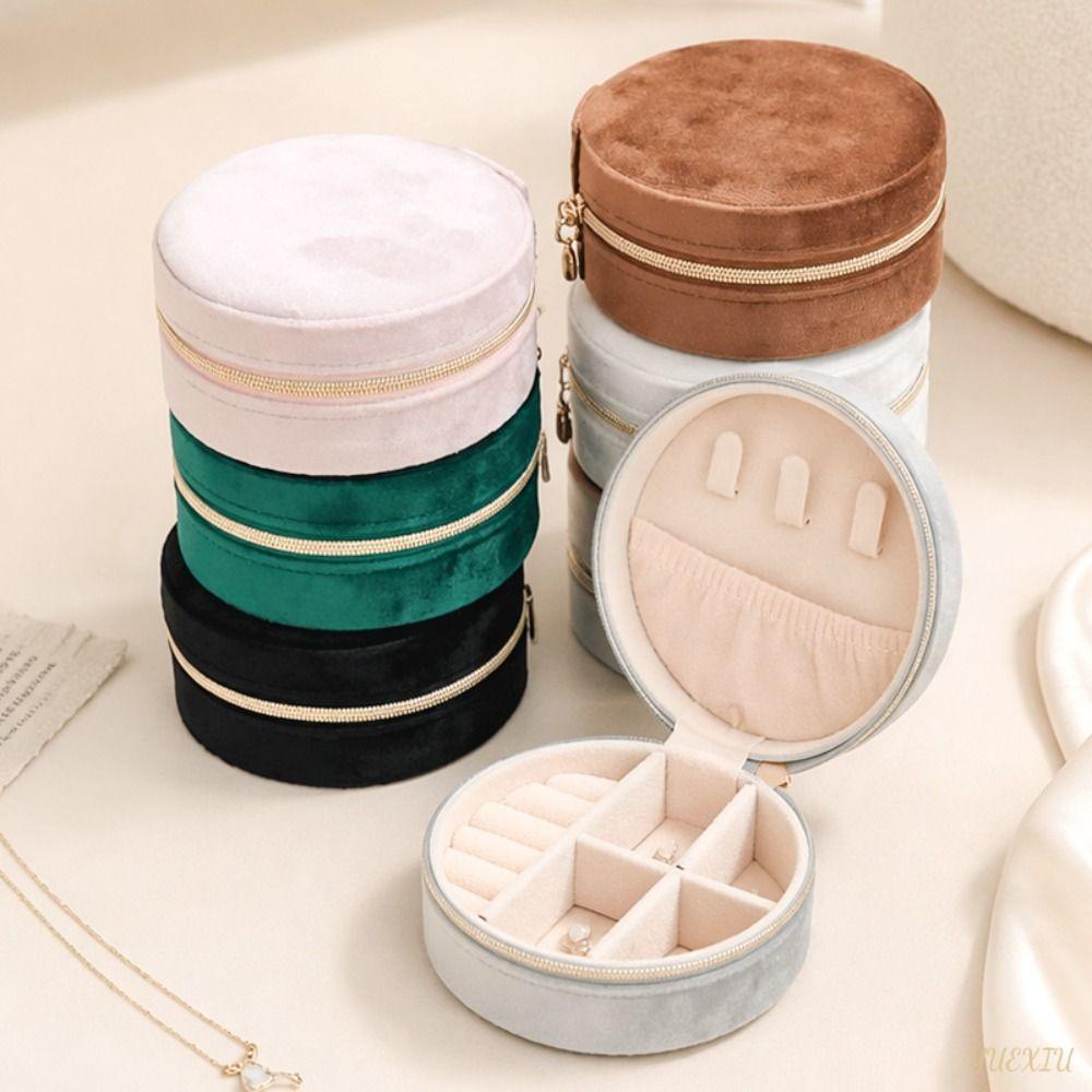 Velvet Travel Jewelry Case Round Mini Portable Jewelry Storage Ring Jewelry Box  Storage Use