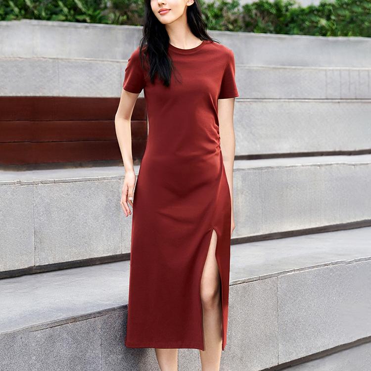 New FILA ORIGINALE Short Sleeved Dress Women's Terracotta Red Brown BN F51W529314F-BN