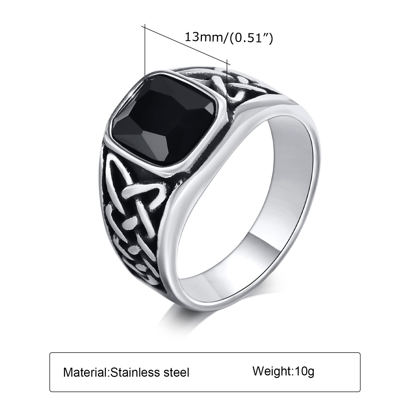 

Vintage Ethnic Viking Knot Rune Rings for Men Male, Stainless Steel Square Natural Stone Signet Ring, Punk Fashion Jewelry 7