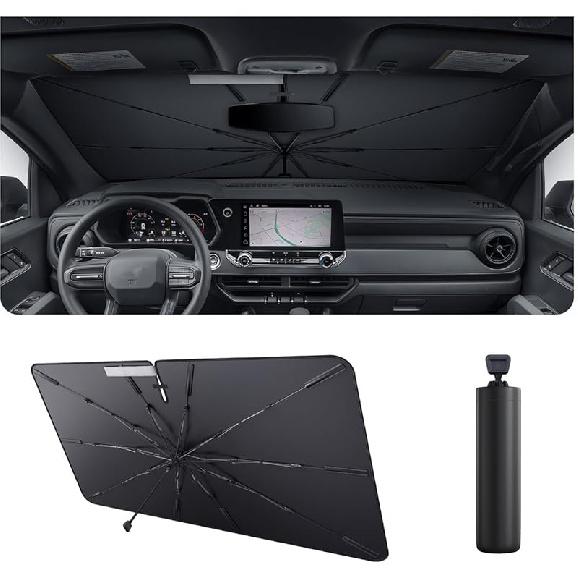 2025 Upgrade Car Windshield Sun Shade Windshield Sunshade Umbrella [Star Fabric] Protect Car from Sun Rays&Heat Damage Keeps Vehicle Cool, Spring
