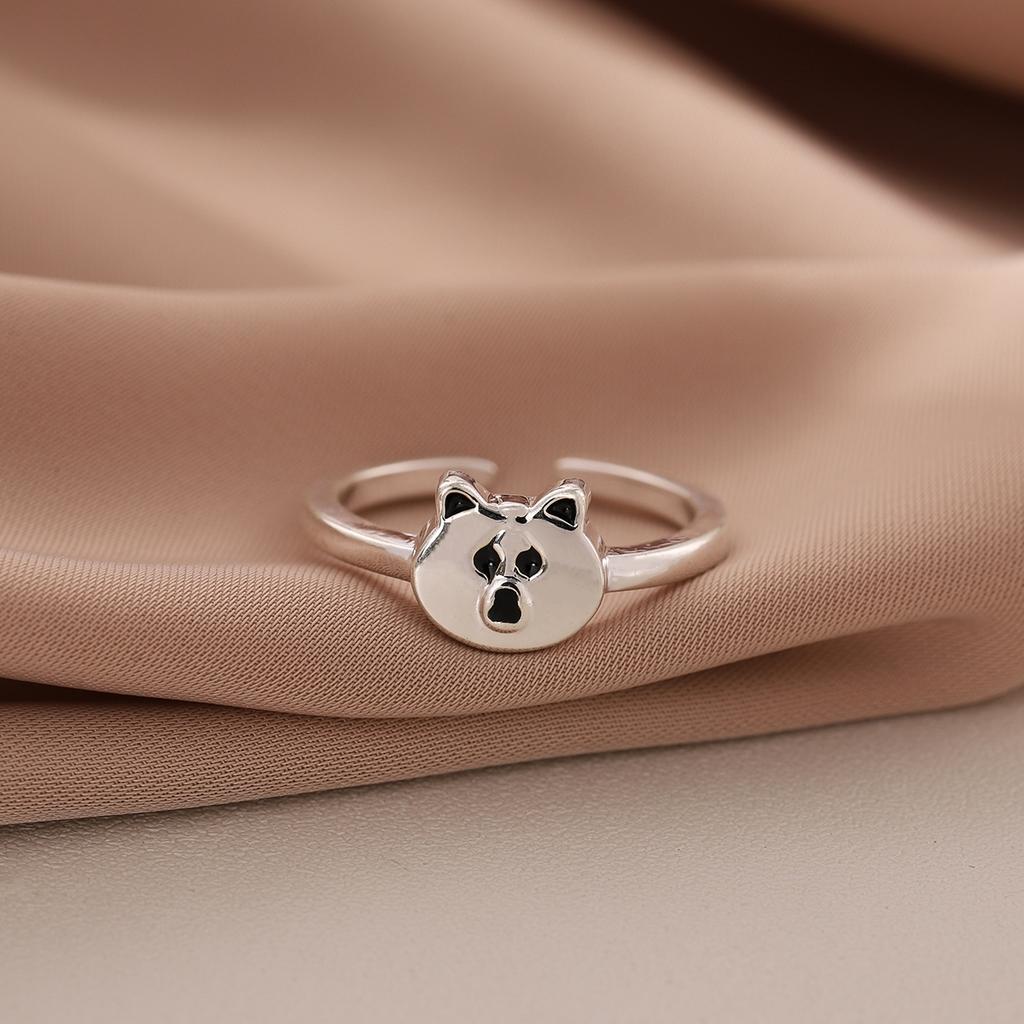Neue Mode Exquisit Damen Niedlich Tier 925 Sterlingsilber Schmuck Süß Persönlichkeit Bär Öffnungsringe R233