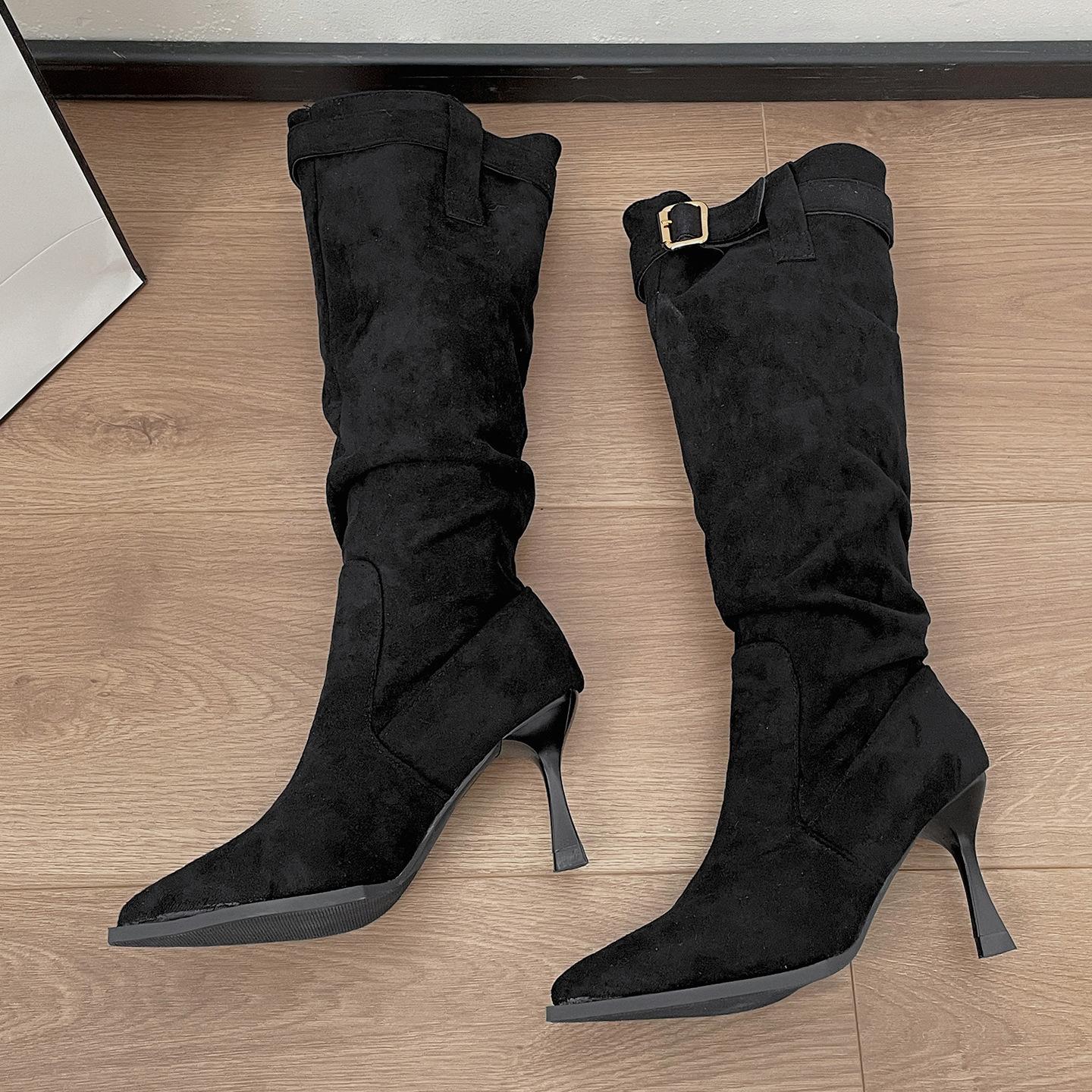 

Khaki retro pointed stiletto boots women s boots 2025 new autumn versatile with skirt stacking boots 39 чорний