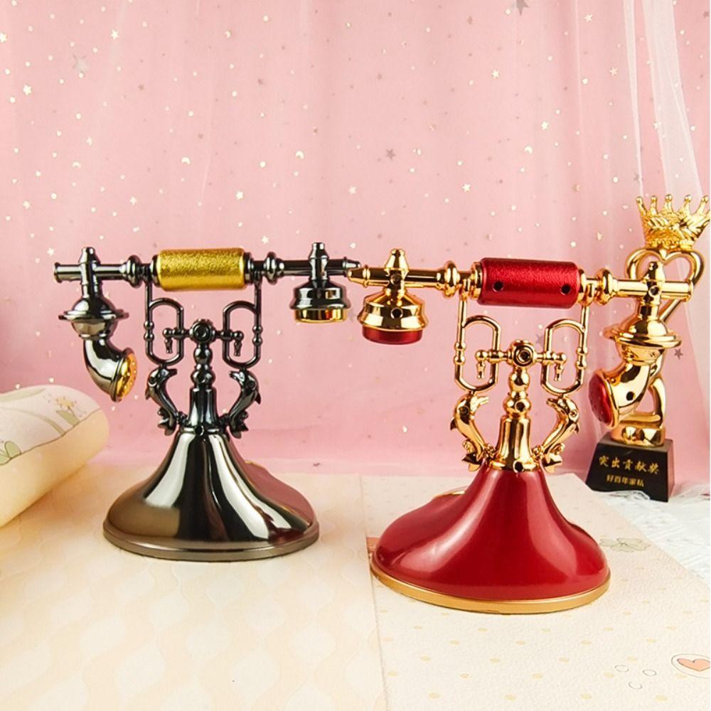 

European Style Telephone Alarm Clock Antique Telephone Clock Ornaments Telephone Clock Model Home червоний