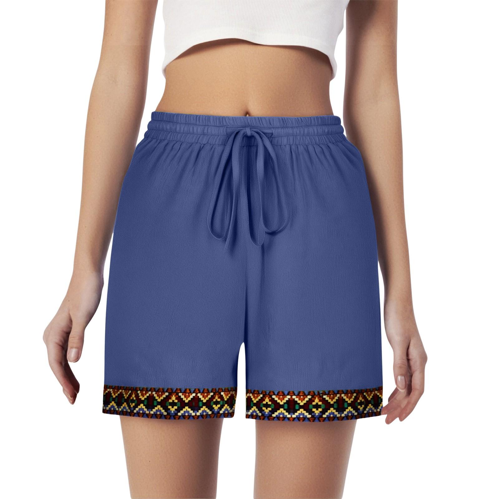 

Шорти для жінок Однотонні повсякденні модні шорти, м’які шорти з бавовни та льону на еластичному поясі S синій